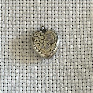 Vintage Sterling Silver Puffy Heart Charm – Hand Engraved Floral